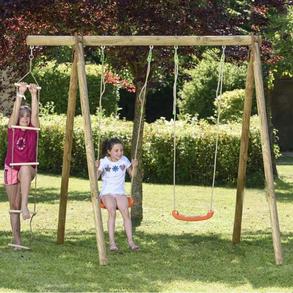 Trigano Portique bois 2,30 m Artix TIRIDOU - 3 enfants (1) Trigano Portique bois Artix TIRIDOU